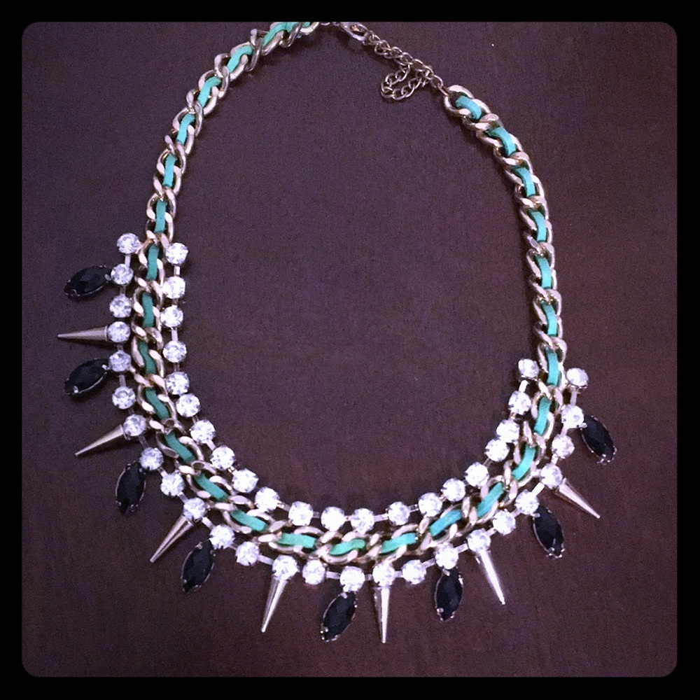 Gold, Green, Black and White Statement Necklace